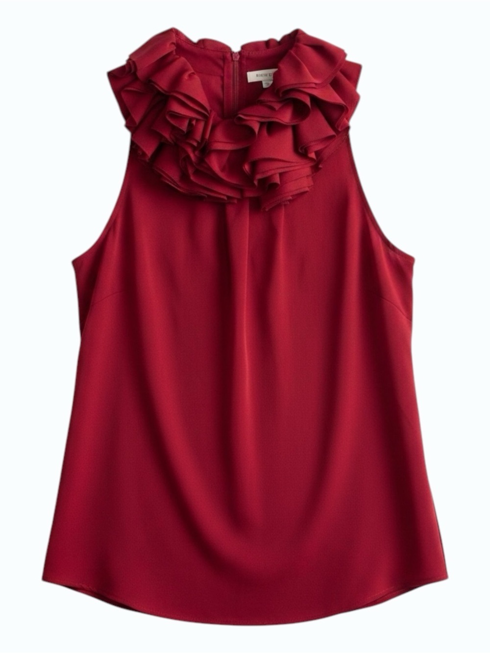 Kobi Halperin Briley Sleeveless Tiered Ruffle Neck Stretch Silk Blouse Size L